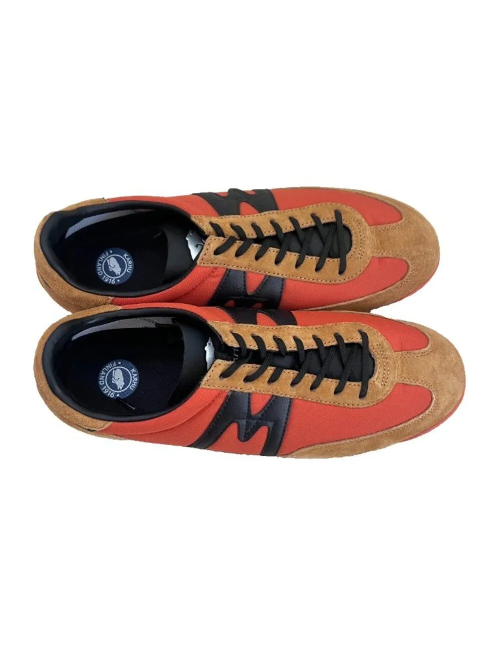 Karhu Mestari 76 Jaffa Orange Black Suede Running Sneakers Men 9 Women 10.5